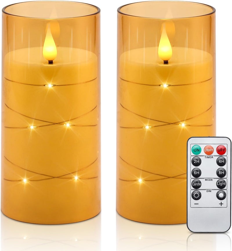 Aignis Flickering Flameless Candles Battery Operated Candles LED Candles with Remote Timer for Home/Wedding/Birthday/Holiday Decor ，Brown 3D Flame Set of 2 (D3 xH6 6") - Image 1